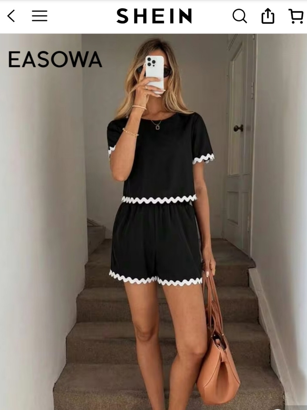 Black Short Sleeve Set with White Trim